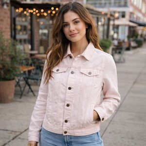 Brooklyn Cloth Pink Denim Trucker Jacket Womens M Casual Jean Jacket